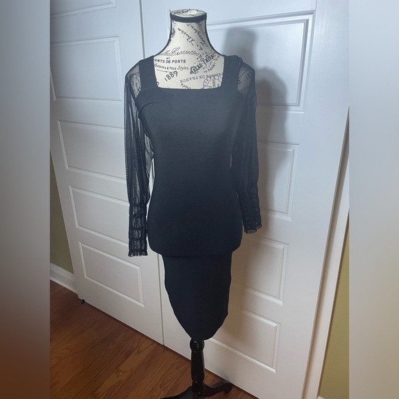 Mango MNG Black Sheer-Sleeve Bodycon Dress Size Small - Picture 11 of 12